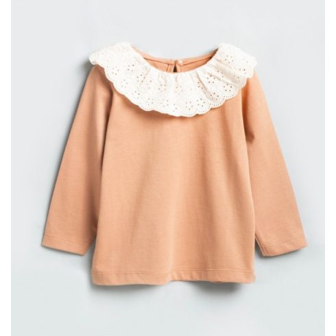 Csipkeszegélyes galléros baba pulóver téglaszínben