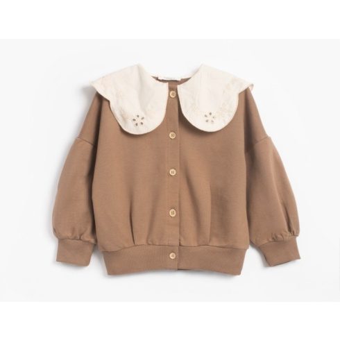 Hímzett galléros kislány kardigán elölnézet barna színben 
