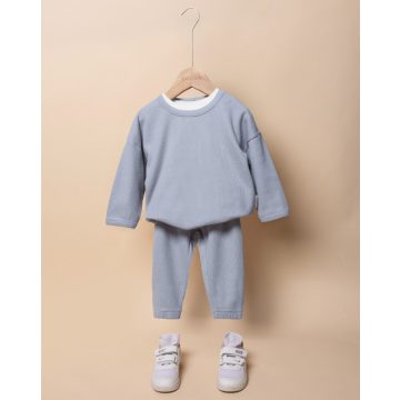 Hosszú ujjú Waffle szett babáknak, kék