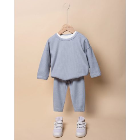 Hosszú ujjú Waffle szett babáknak, kék