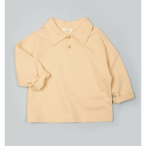 Galléros, elöl gombos pulóver, bézs színben