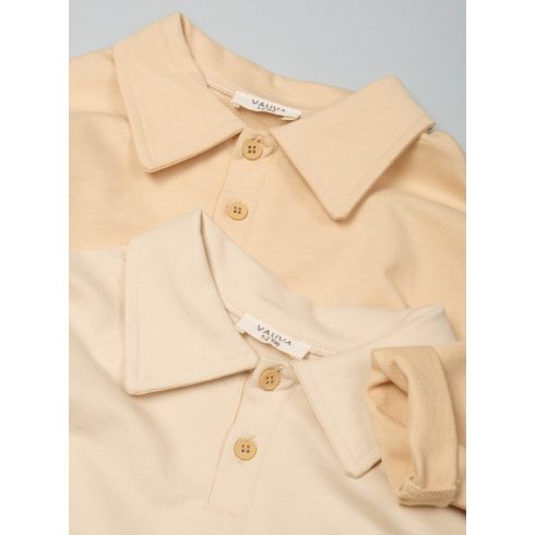 Galléros elöl gombos pulóver, bézs