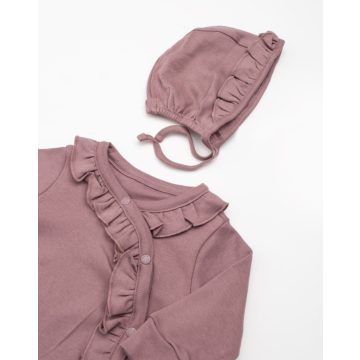 Fodros hosszú ujjú baba rugdalózó sapkával