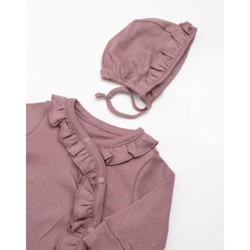 Fodros hosszú ujjú baba rugdalózó sapkával