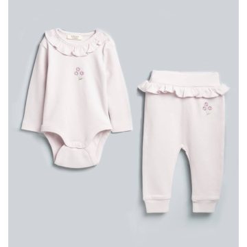   Kétrészes baba szett, kombidressz és nadrág, lila színben