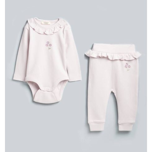 Kétrészes baba szett, kombidressz és nadrág, lila színben