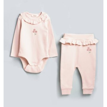   Kétrészes baba szett, kombidressz és nadrág, púderrózsaszín