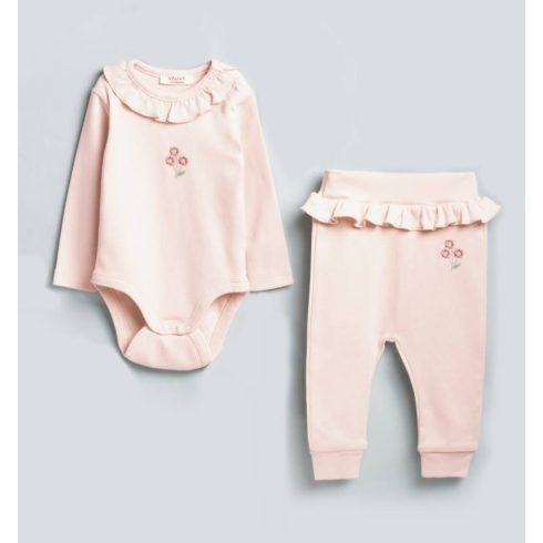 Kétrészes baba szett, kombidressz és nadrág, púderrózsaszín