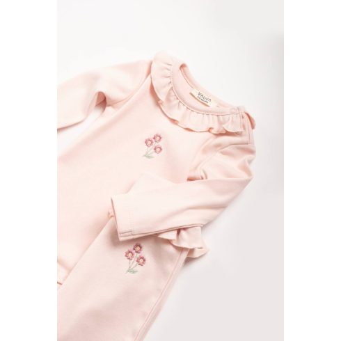 Kétrészes baba szett, kombidressz és nadrág, púderrózsaszín