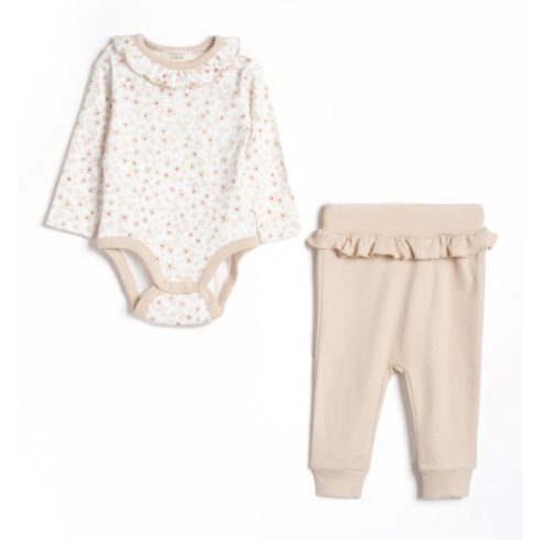 Fodros baba szett - bézs, virágmintás