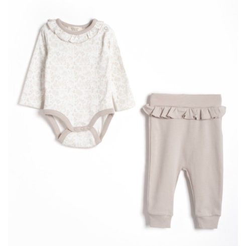 Fodros baba szett, vizon (szürkésbarna), virágmintás