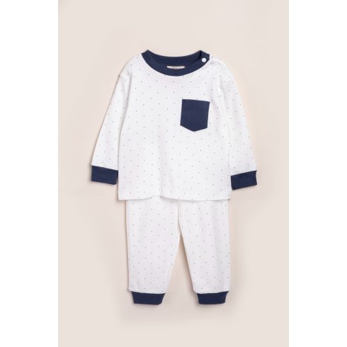 Apró pöttyös mintás baba pizsama, fehér - sötétkék