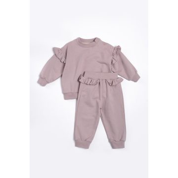 Kétrészes baba szett, pulóver és nadrág lila színben