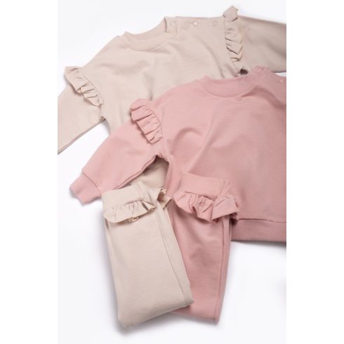 Kétrészes baba szett, pulóver és nadrág rózsaszín és bézsszínben