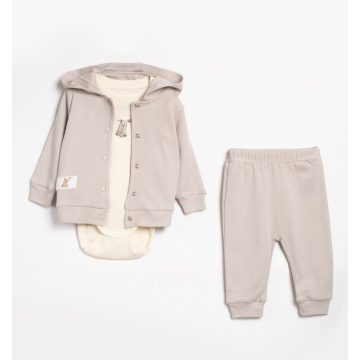 Háromrészes kardigános baba szett, bézs