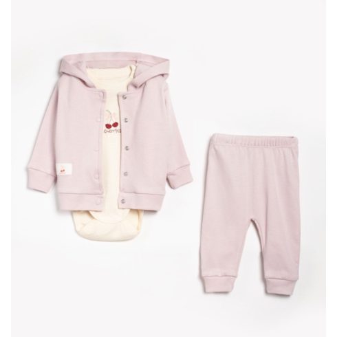 Háromrészes kardigános baba szett, lila