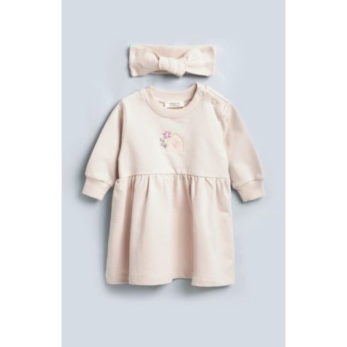 Bézs hosszú ujjú babaruha fejpánttal 