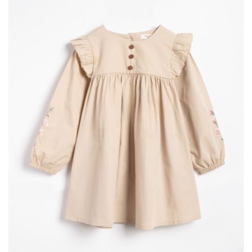 Elegáns hímzett kislány ruha elöl díszgombokkal kávébarna