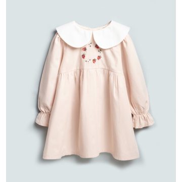Púderrózsaszín galléros, hímzett kislány ruha 1-2 év