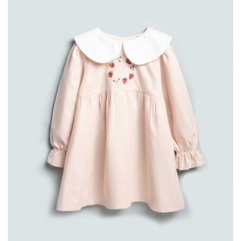 Púderrózsaszín galléros, hímzett kislány ruha 1-2 év