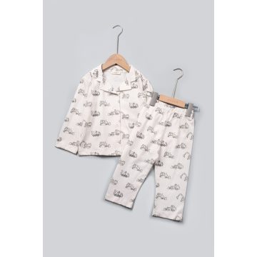 Jármű mintás pizsama 1-2 év, fehér