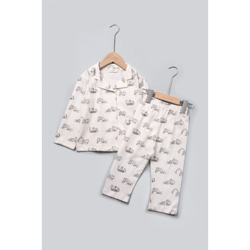 Jármű mintás pizsama 1-2 év, fehér