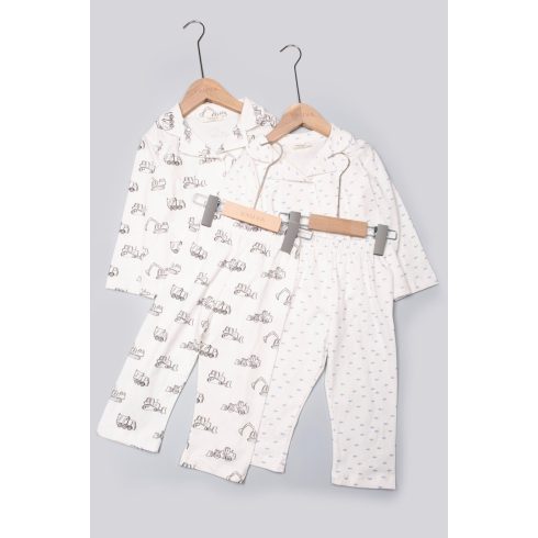 Jármű mintás pizsama 1-2 év, fehér