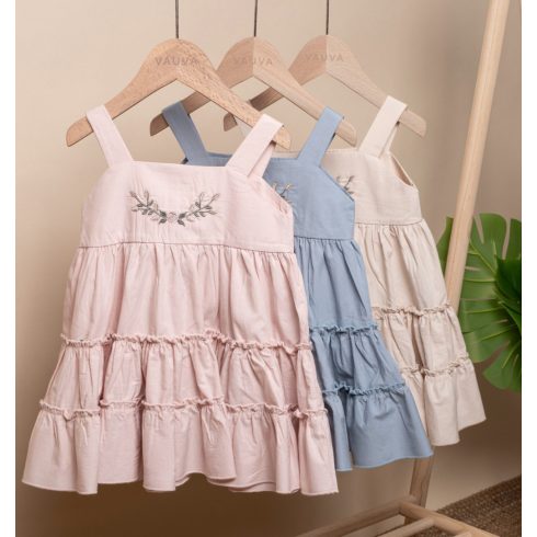 Meli pamut popelin kislány ruha hímzett díszítéssel, kék