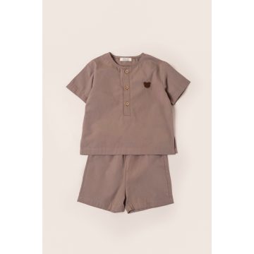 Poplin 2 részes baba együttes, sötétbarna