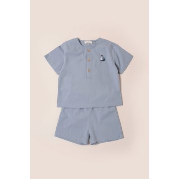 Poplin 2 részes baba együttes, kék