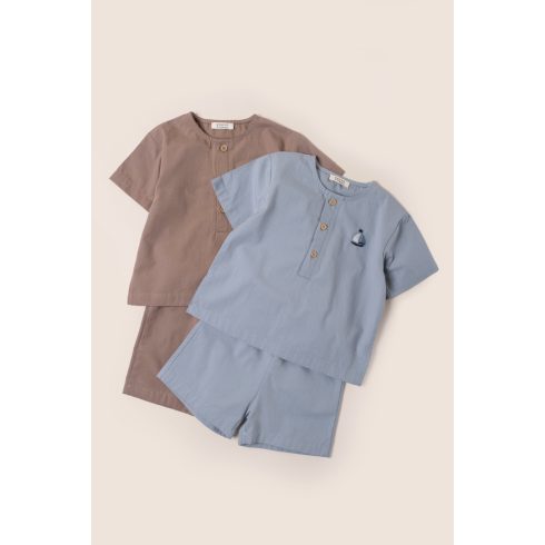 Poplin 2 részes baba együttes, kék