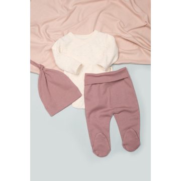 Újszülött 3 részes baba szett, malyvarozsaszin