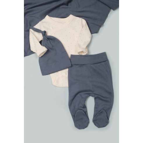 Újszülött 3 részes baba szett, indigókék