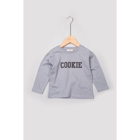 Cookie feliratos hosszú ujjú baba felső 1-2 év, kék