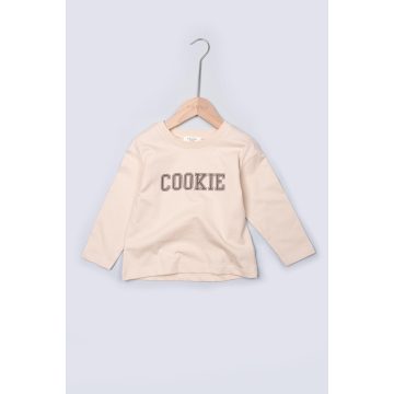 Cookie feliratos hosszú ujjú baba felső 1-2 év, krém