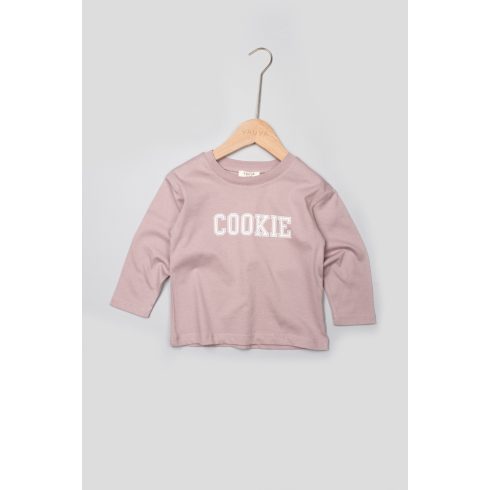 Cookie feliratos hosszú ujjú baba felső 1-2 év, lila