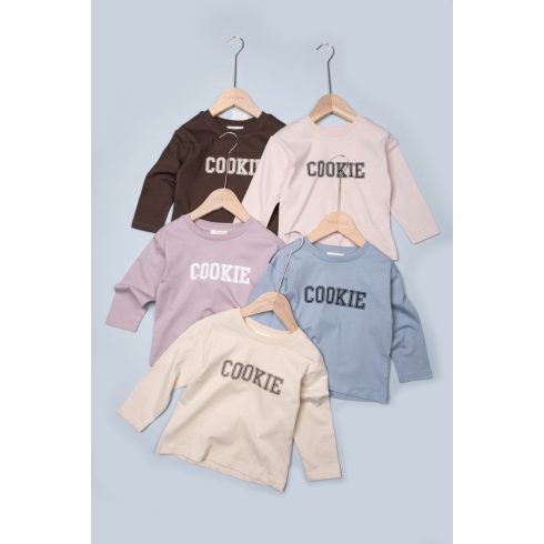 Cookie feliratos hosszú ujjú baba felső 1-2 év, kék